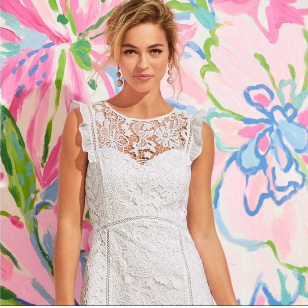 Lilly Pulitzer Maya Lace White Flutter Sleeve Sweetheart Sundress